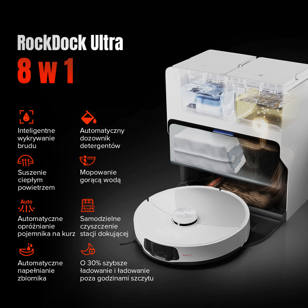 Roborock S8 MaxV Ultra z RockDock® Ultra 8 w 1 robot sprzątający